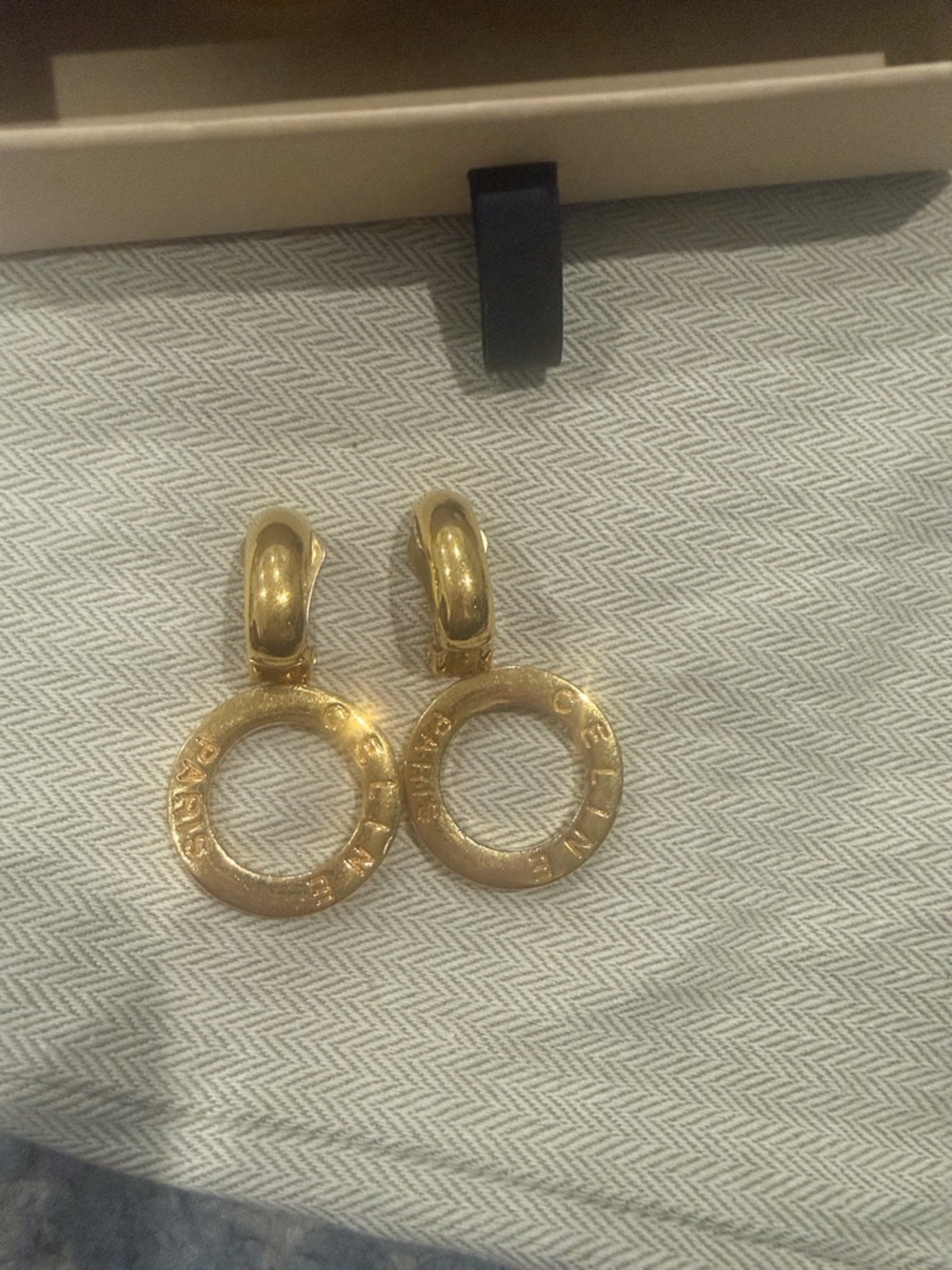 Celine Gold-Tone Circular Drop Earrings